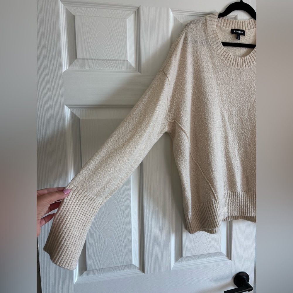 Express Women Beige Crewneck Sweater - Picture 3 of 4